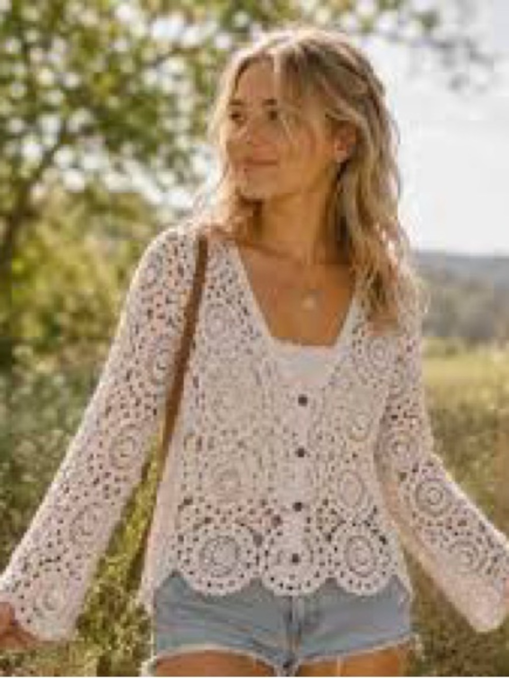 Crochet 100% Cotton Sweater - Granny Circles - was never worn - SZ LRG - Oatmeal